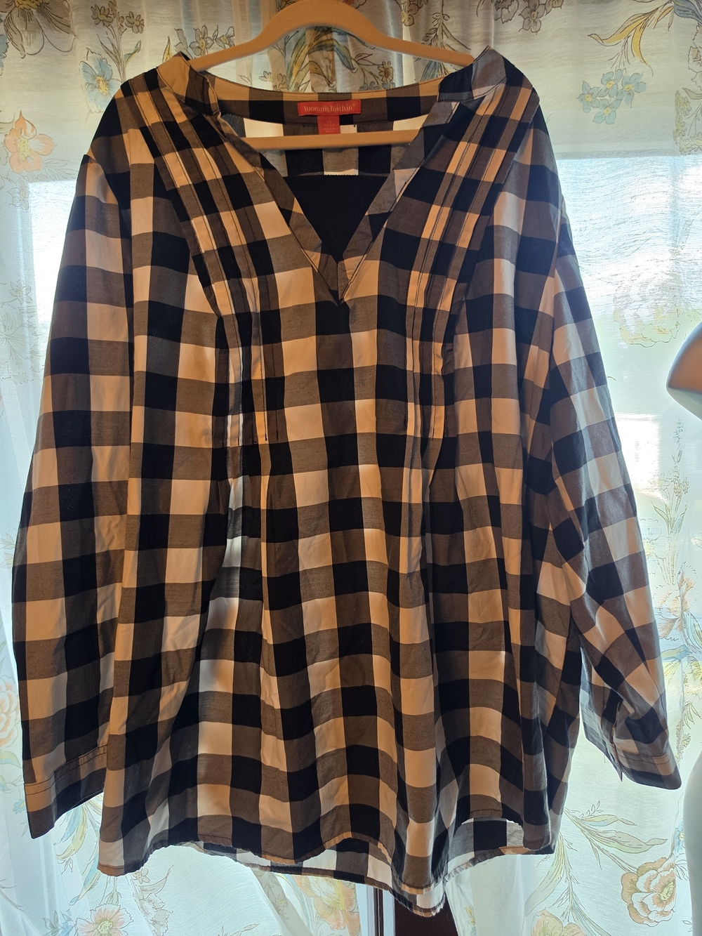 Woman Within Black and White Buffalo Plaid Tunic